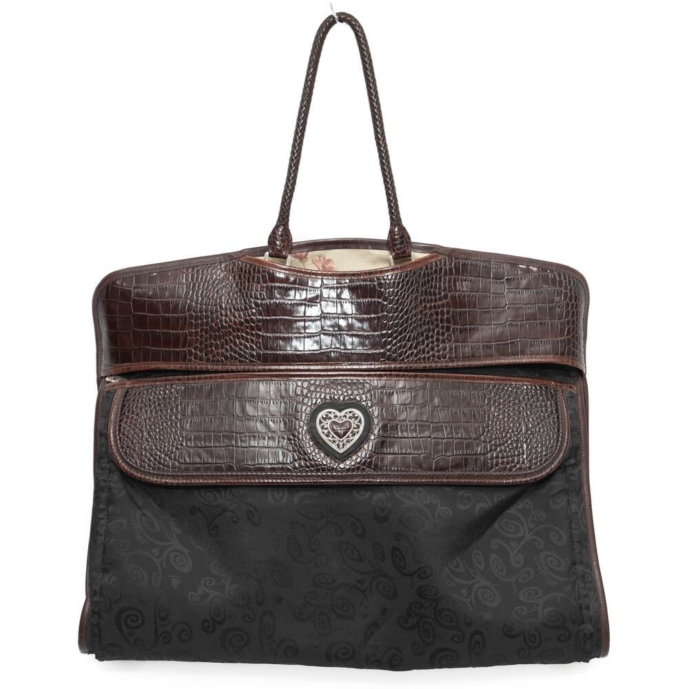 Brighton Black & Brown Full Size Tri-fold Leather Canvas Garment Bag